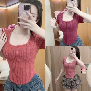 Áo thun  cam đen xám đỏ đô cổ vuông gài nút siêu xinh VANISA CT159