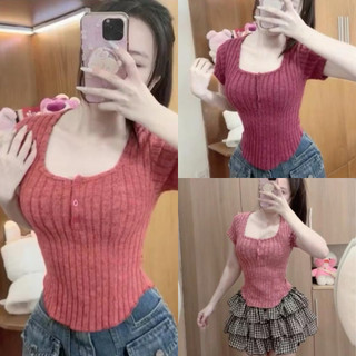 Áo thun  cam đen xám đỏ đô cổ vuông gài nút siêu xinh VANISA CT159