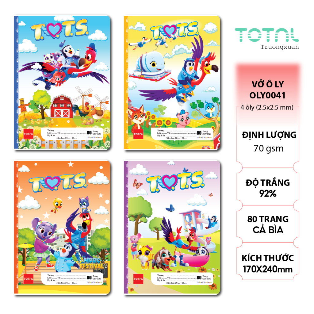 (Combo 5 quyển) Vở 4 ôly (2.5x2.5mm) Cao cấp 6 sao Total Tots-80 trang ...