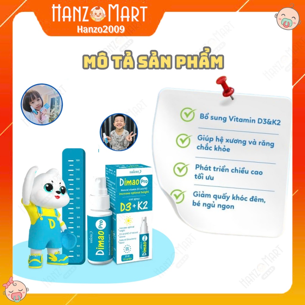 D3 K2 dạng xịt hỗ trợ tăng chiều cao Valens Dimao Pro Spray D3K2 25ml