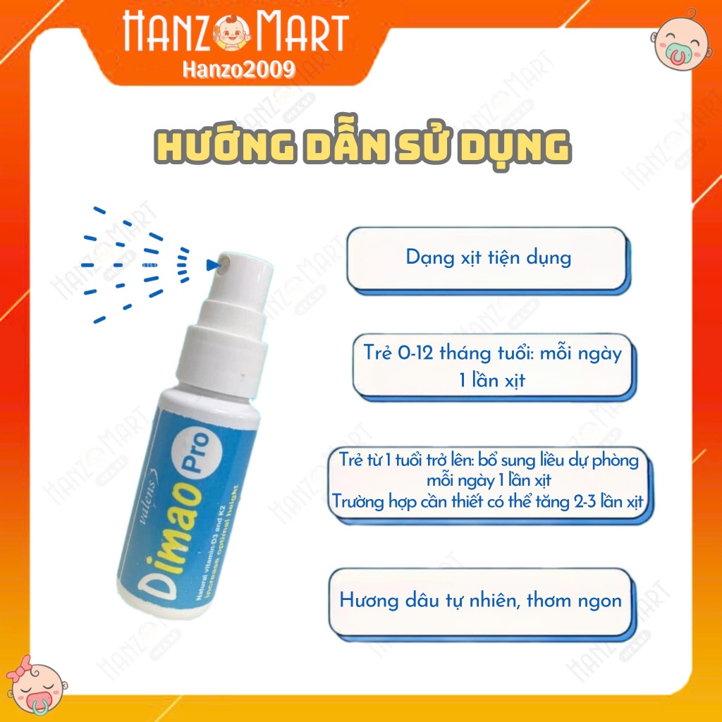 D3 K2 dạng xịt hỗ trợ tăng chiều cao Valens Dimao Pro Spray D3K2 25ml