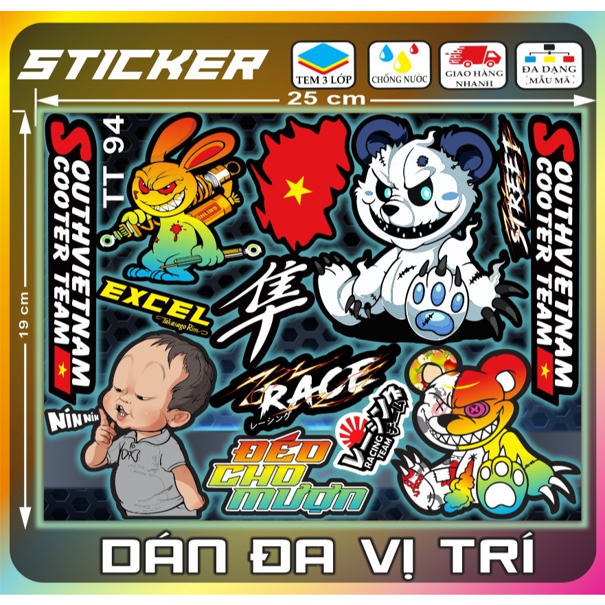 Tem dán sticker Decal dán xe,mũ bảo hiểm , bàn học ,hộp bút… mini dán ...