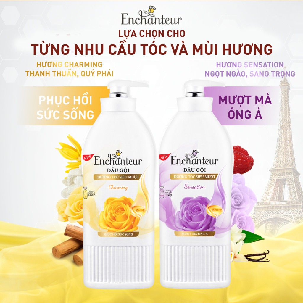 Ảnh Combo tiết kiệm Dầu gội 600g và Dầu xả 550g Enchanteur Charming thơm mượt phục hồi - Live 3