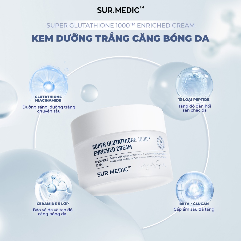 Ảnh Combo Huyết Thanh + Kem Dưỡng Dưỡng Trắng SUR.MEDIC Super Glutathione Bright 32ml 1