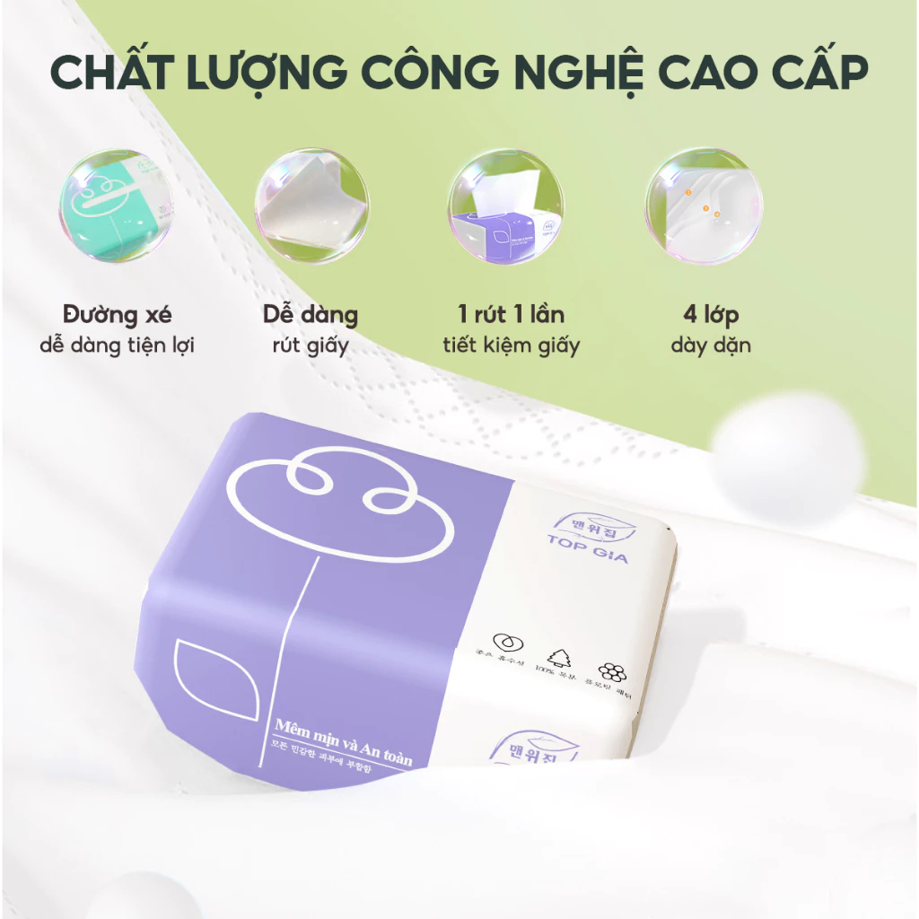 Giấy ăn rút TOPGIA thùng 30 gói Mix 3 màu 4 lớp cao cấp tiện lợi cho gia đình
