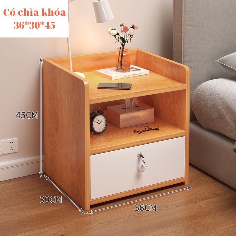 Tủ đầu giường có khóa an toàn, Tab đầu giường gỗ thiết kế sang trọng, tiện ích