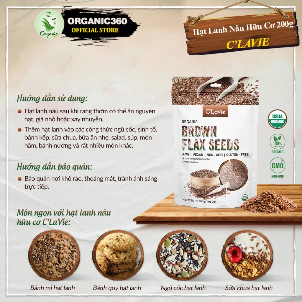 Ảnh Hạt Lanh Nâu Hữu Cơ C’LAVIE 200g Organic Brown Flaxseed 2