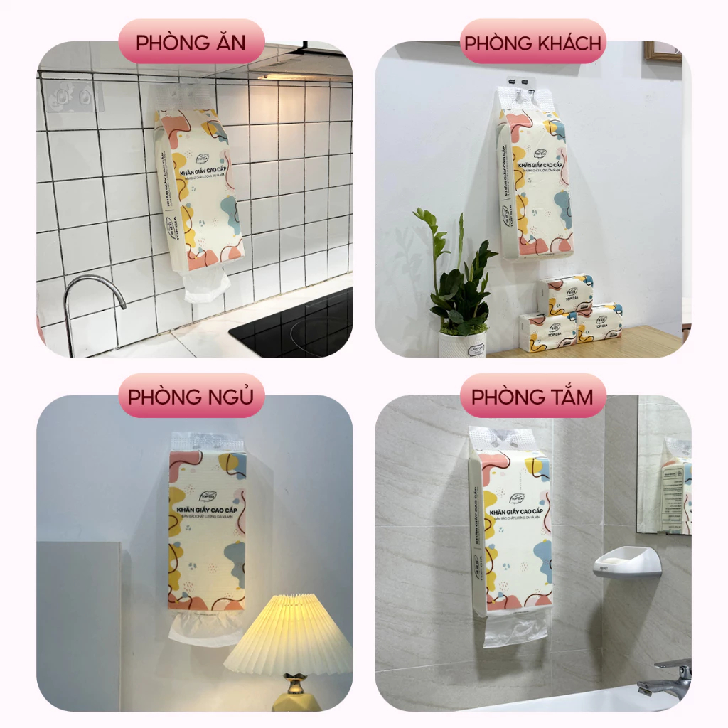 Khăn giấy rút đáy đa sắc TOPGIA thiết kế treo tường thông minh, tiện lợi, siêu dai và mềm mịn