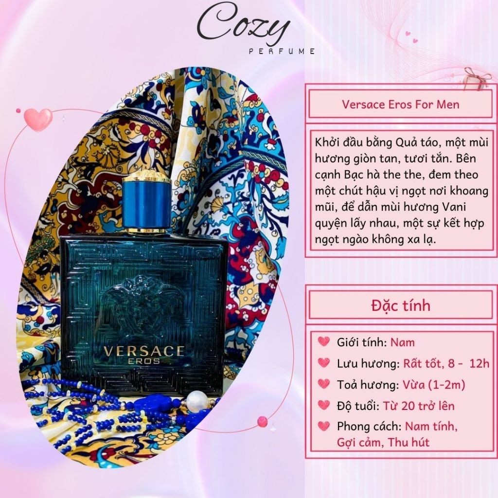 Nước hoa nam Versace Eros (xanh) Chiết 5ml/10ml Hương thơm Nam tính,Gợi cảm,Thu hút - Cozy Perfume