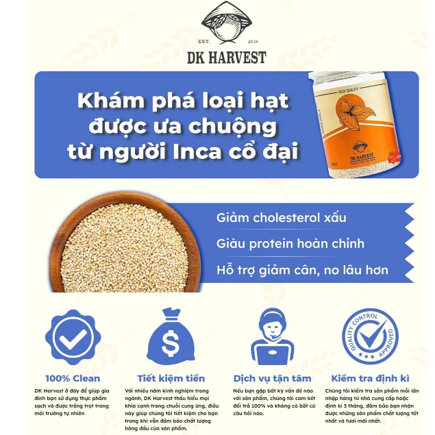 Ảnh Hạt Diêm Mạch DK Harvest - Nhập Khẩu Peru | Giàu Protein Hoàn Chỉnh, Chất Xơ, Tốt Cho Hệ Tiêu Hóa 3