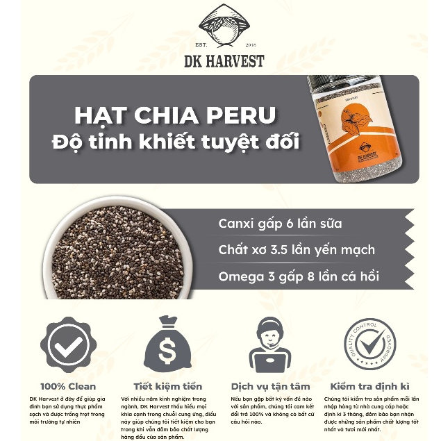 Ảnh Hạt Chia Đen Organic DK Harvest Nhập Khẩu Peru - Trọng lượng 300g/500g - tác dụng bổ sung Omega-3 3