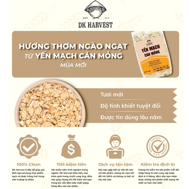 Ảnh 500g Yến Mạch Cán Dẹt (Cán Mỏng) DK Harvest Nguyên Chất Nhập Khẩu Úc, ngũ cốc ăn liền tác dụng giảm cân 3
