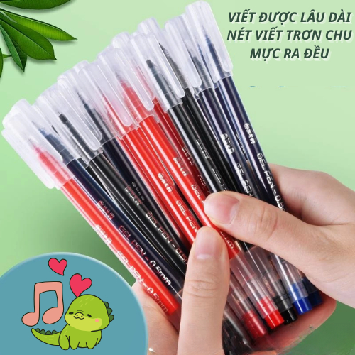 Set 10 Bút Mực Gel Nắp Đậy Ngòi 0.5mm Viết Mựợt Mà, Bút Bi Nước Viết Nhanh Khô, không Lem Mực