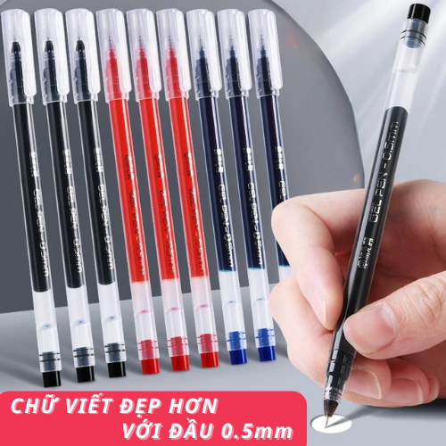 Set 10 Bút Mực Gel Nắp Đậy Ngòi 0.5mm Viết Mựợt Mà, Bút Bi Nước Viết Nhanh Khô, không Lem Mực