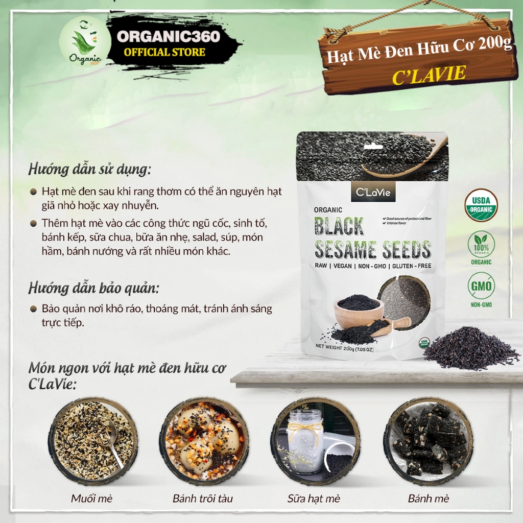 Ảnh Hạt Mè Đen Hữu Cơ C’LAVIE 200g Organic Black Sesame Seeds 2