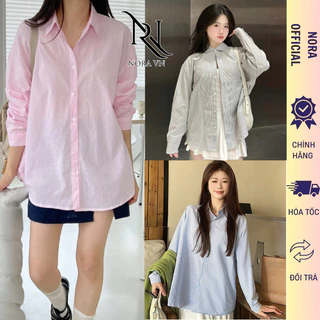 Áo Sơ Mi Kẻ Sọc Tay Dài Nam Nữ Vải Oxford Form Rộng Thấm Hút Mồ Hôi Kiểu Dáng Hàn Quốc