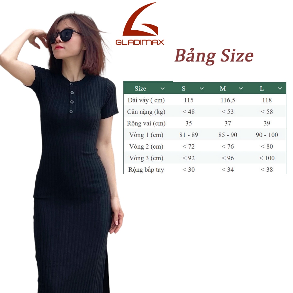 Váy Body Len Tăm V106 Thời trang Hottrend Gladimax, Váy Dáng Dài Co Giãn Cổ Tròn 4 Cúc Thanh Lịch Từ Size S–L