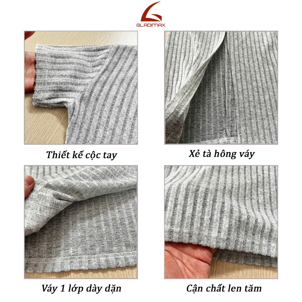 Váy Body Len Tăm V106 Thời trang Hottrend Gladimax, Váy Dáng Dài Co Giãn Cổ Tròn 4 Cúc Thanh Lịch Từ Size S–L