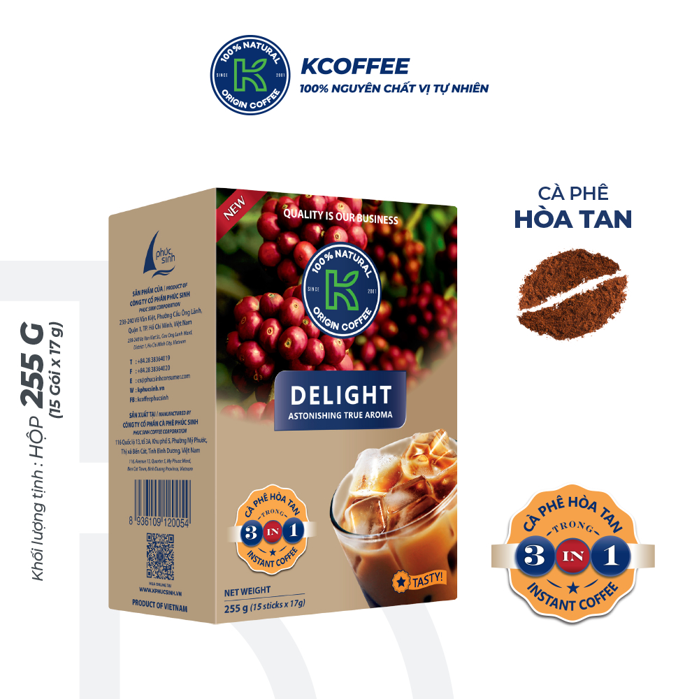 Cà Phê Sữa Hòa Tan K Delight 3in1 255g (Hộp 15 gói x 17g) - Thương Hiệu K  COFFEE | Shopee Việt Nam