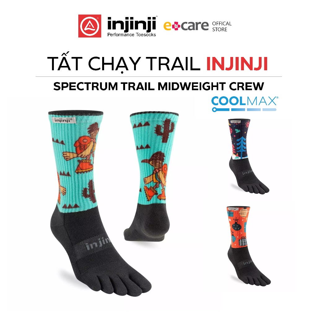 Injinji Spectrum Femme Trail Midweight Crew - Chaussettes De Trail Fleuries Blossom M/L Pour Confort Et Performance