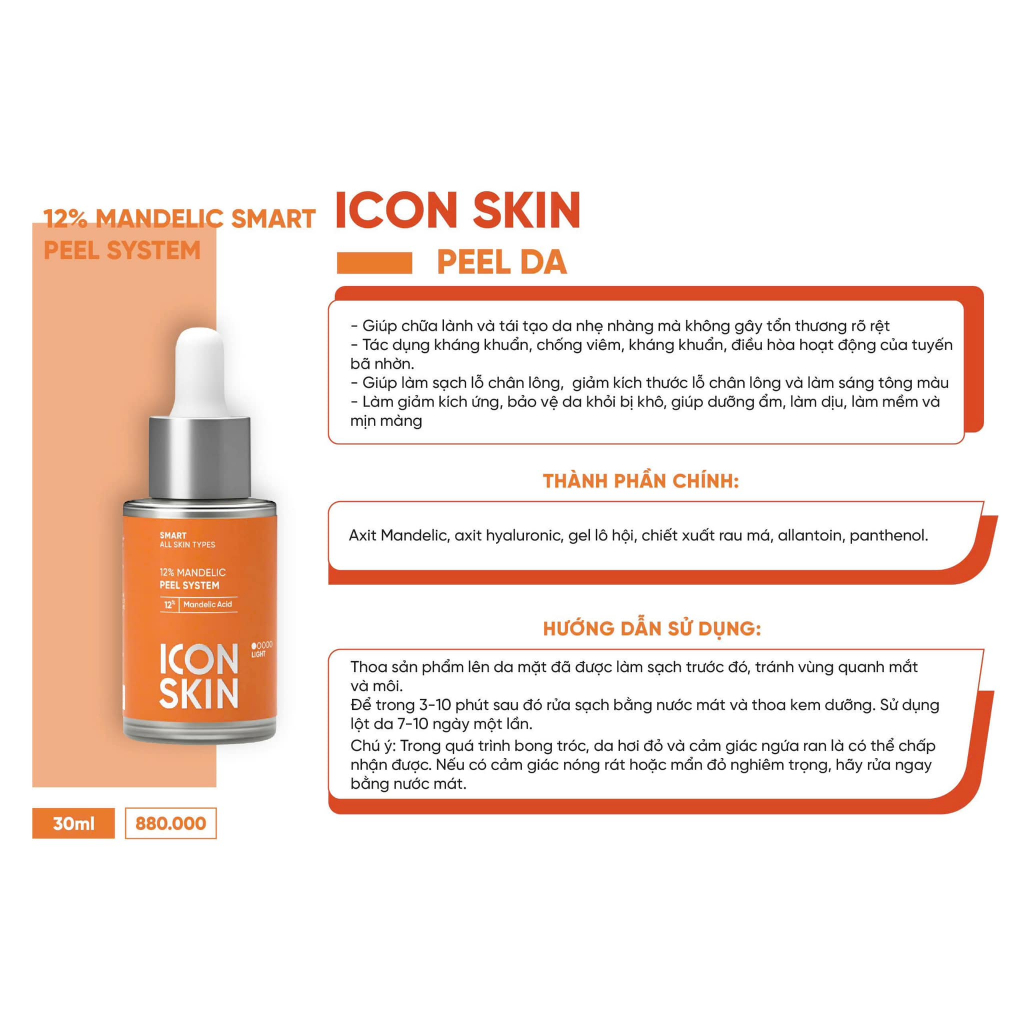 Icon skin 12% Mandelic smart peel system Peel hỗ trợ chữa lành, tái tạo, giảm viêm giảm kích ứng cho da