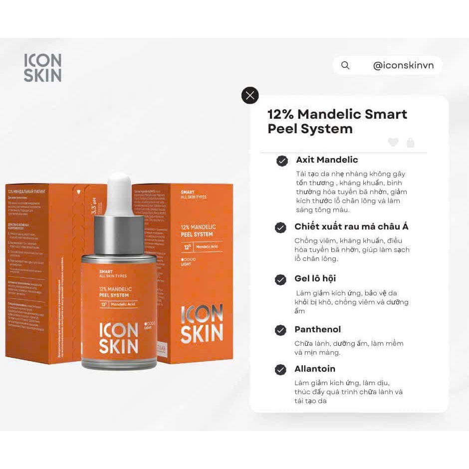 Icon skin 12% Mandelic smart peel system Peel hỗ trợ chữa lành, tái tạo, giảm viêm giảm kích ứng cho da