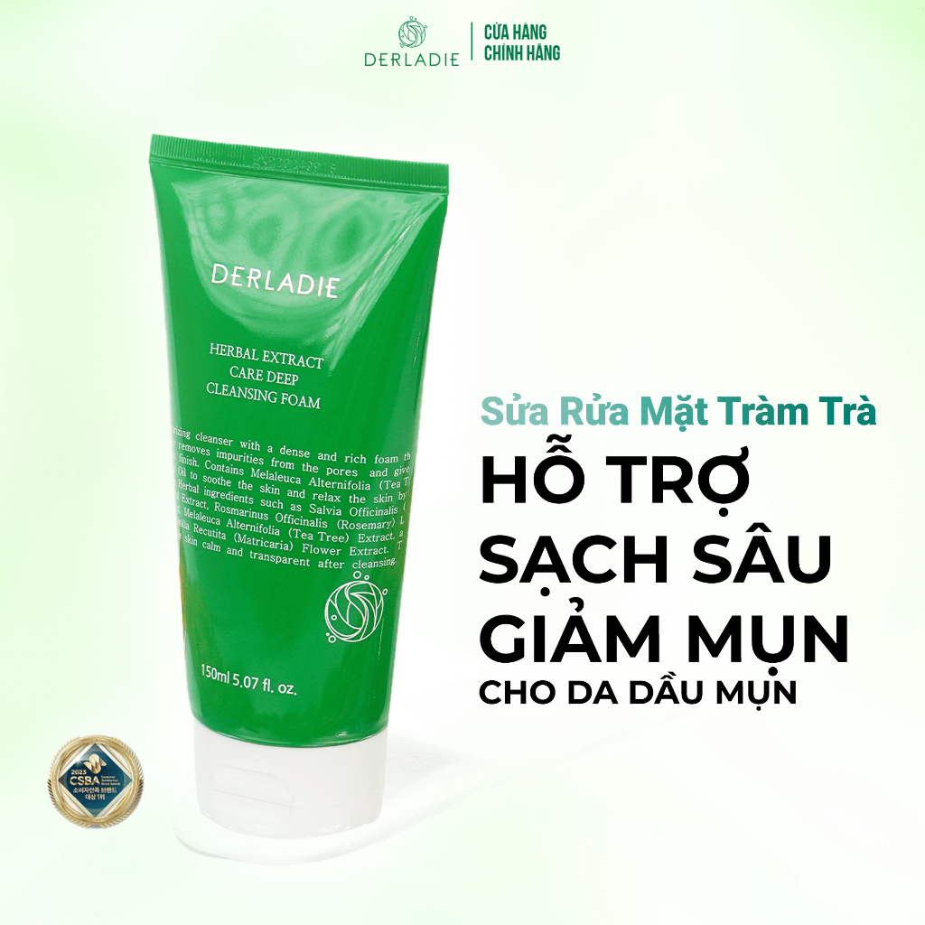 Ảnh Sữa Rửa Mặt Tràm Trà Sạch Sâu, Kiềm Dầu Derladie Herbal Extract Care Deep Cleansing Foam 150ml 1