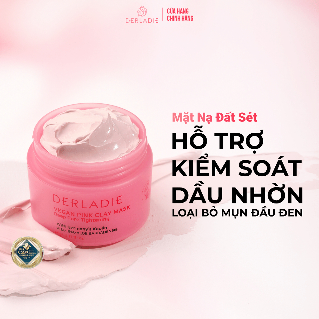 Ảnh (KOL) Mặt Nạ Đất Sét Hút Dầu Kiểm Soát Nhờn 12H Derladie Vegan Pink Clay Mask Deep Pore Tightening 1