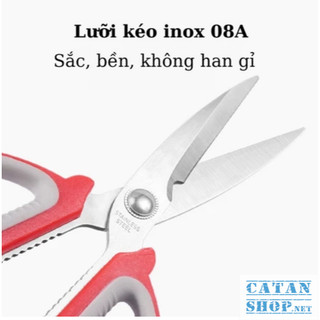 Kéo Inox Cán Nhựa Màu Đỏ Xám 19cm Sắc Bén, Kéo Cắt Gà, Thực Phẩm Đa Năng Không Gỉ Sét