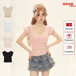 Áo thun nữ tay ngắn GRADPOPU PAT88 vải cotton thoáng mát thiết kế cổ V dáng ôm gợi cảm