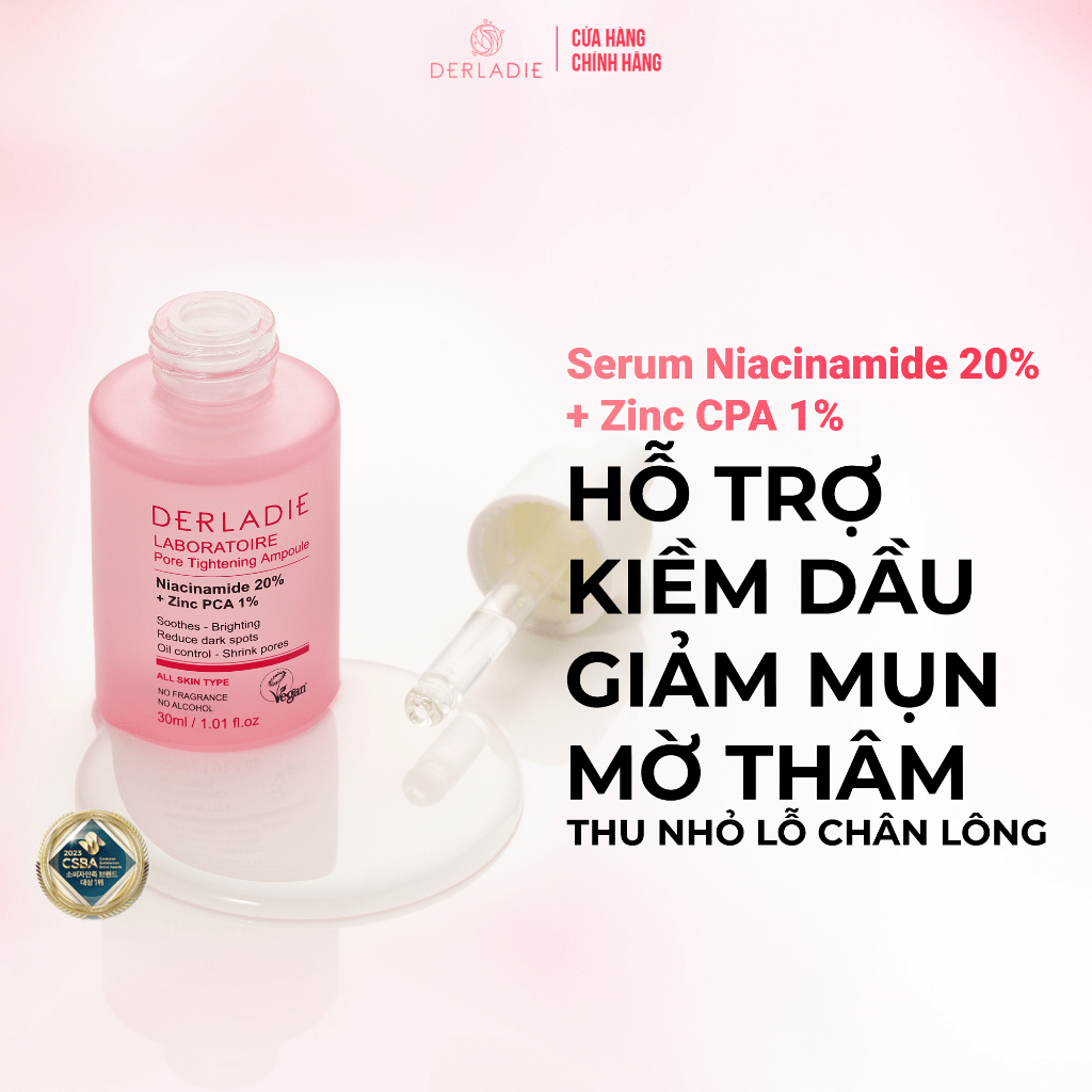 Ảnh Serum Niacinamide 20% Giảm Mụn, Mờ Thâm Đỏ, Thu Nhỏ LCL Derladie Laboratoire Pore Tightening Ampoule 30ml 1