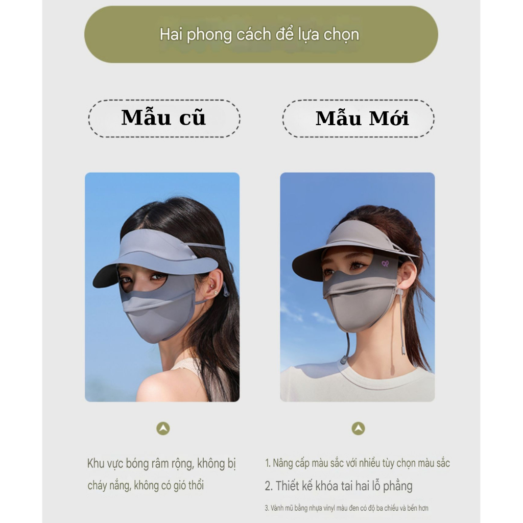 (Kèm Mũ) Khẩu Trang Chống Nắng Kín Mặt Kèm Nón UPF50+