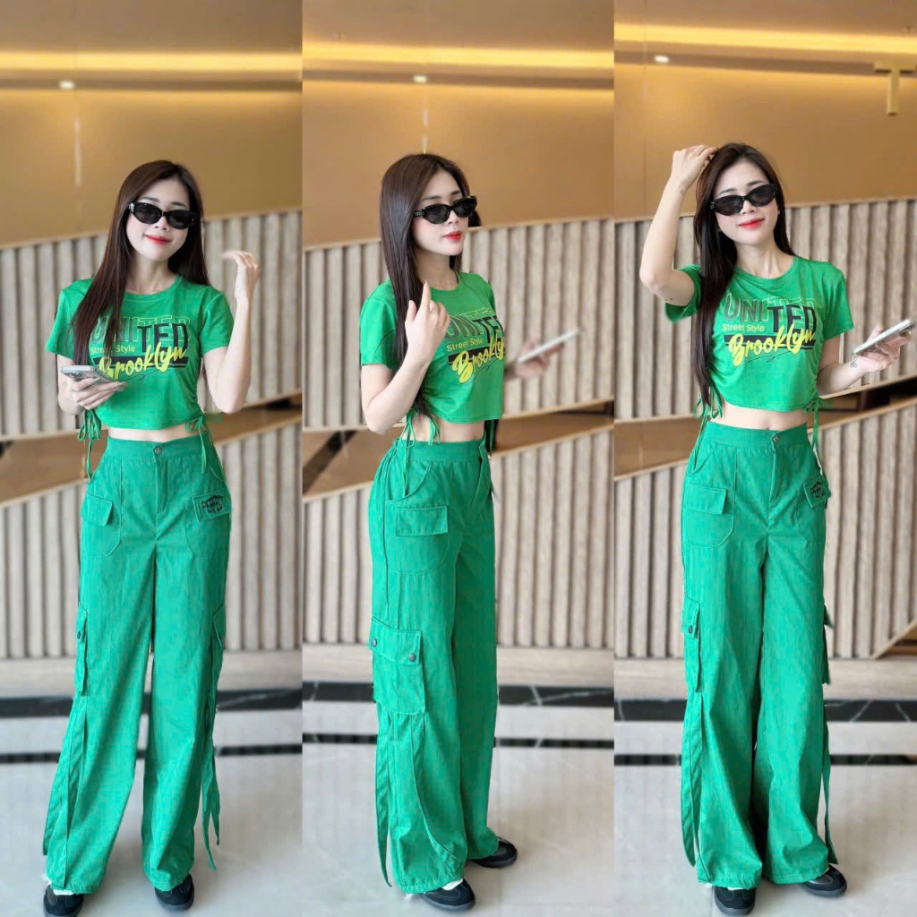 Bộ tập thể thao nữ áo rút sườn phối quần kaki xuông túi hộp tập gym,aerobic,dân vũ, zumba...