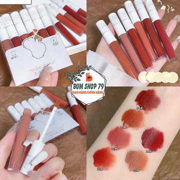 Set Son 6 Cây Magic Casa Họa Tiết Vỏ Gấu Trắng Đáng Yêu, Bộ Son Môi Kem Lì Chất Son Mịn Lâu Trôi Nhiều Màu Chống Nước