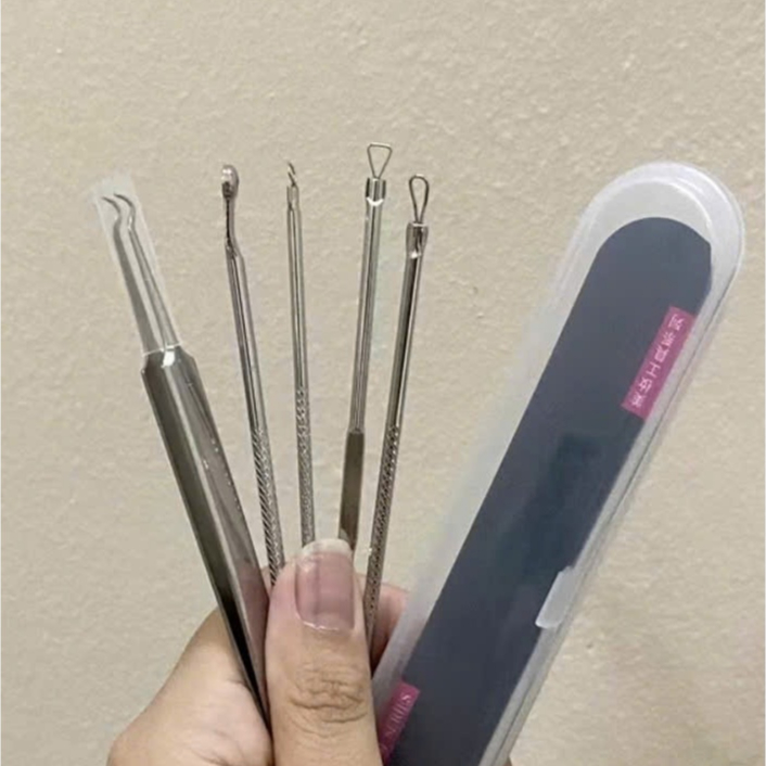 Dụng Cụ Lấy Mụn, Bộ 5 món lấy mụn đầu đen - mụn bọc - trứng cá làm đẹp chuyên dụng