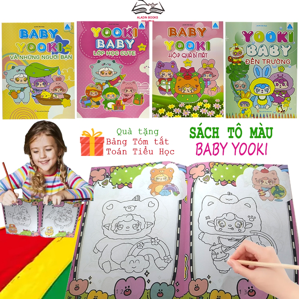 Sách- Tô Màu Baby Yooki-Combo Bộ 4 Quyển- Kèm Quà Tặng Bảng Tóm Tắt Toán Tiểu Học