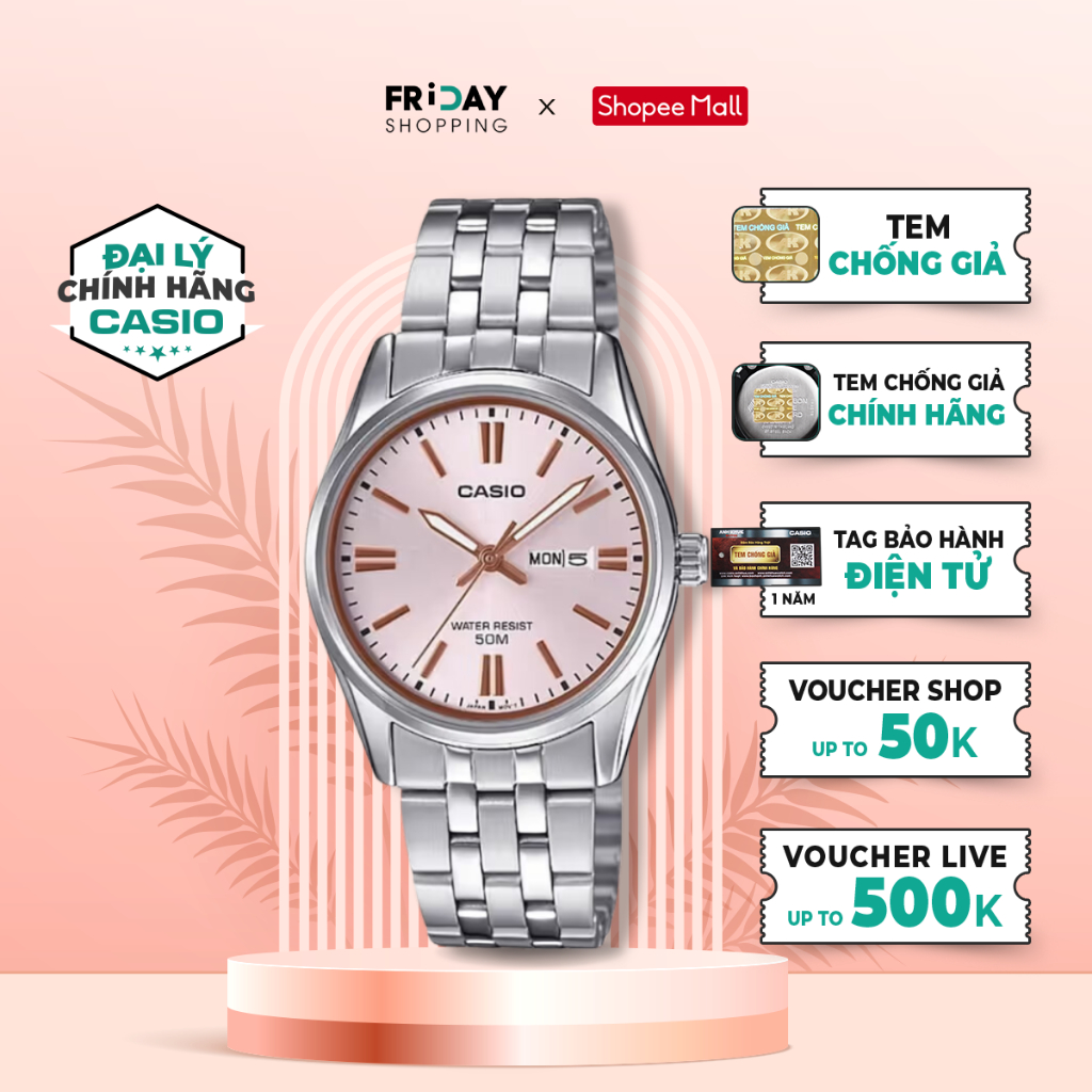Ảnh Đồng Hồ Casio Nữ LTP-1335D-4AVDF Mặt Hồng Dây Kim Loại Chính Hãng 1