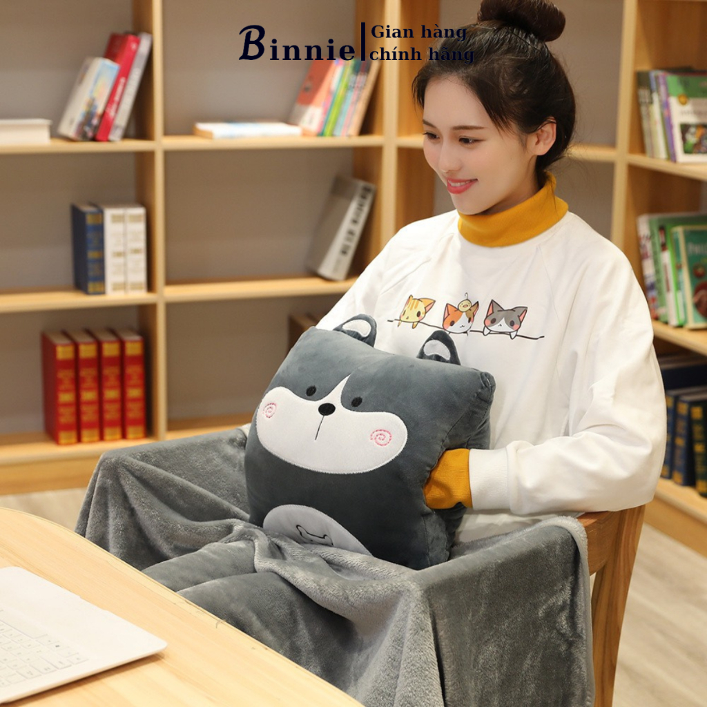 Bộ chăn gối văn phòng 3 trong 1 Binniecute hình thú - ngủ trưa văn phòng - kích thước 100x170cm | BigBuy360 - bigbuy360.vn