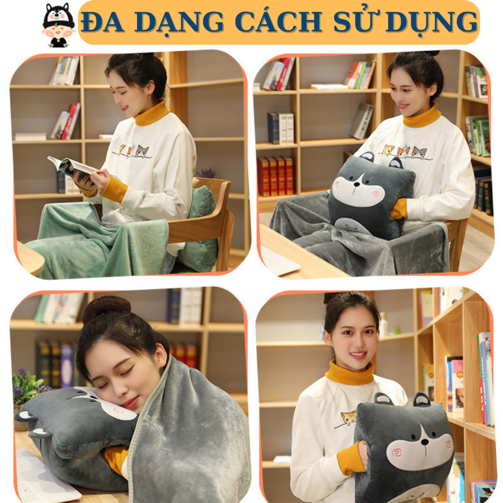 Bộ chăn gối văn phòng 3 trong 1 Binniecute hình thú - ngủ trưa văn phòng - kích thước 100x170cm | BigBuy360 - bigbuy360.vn