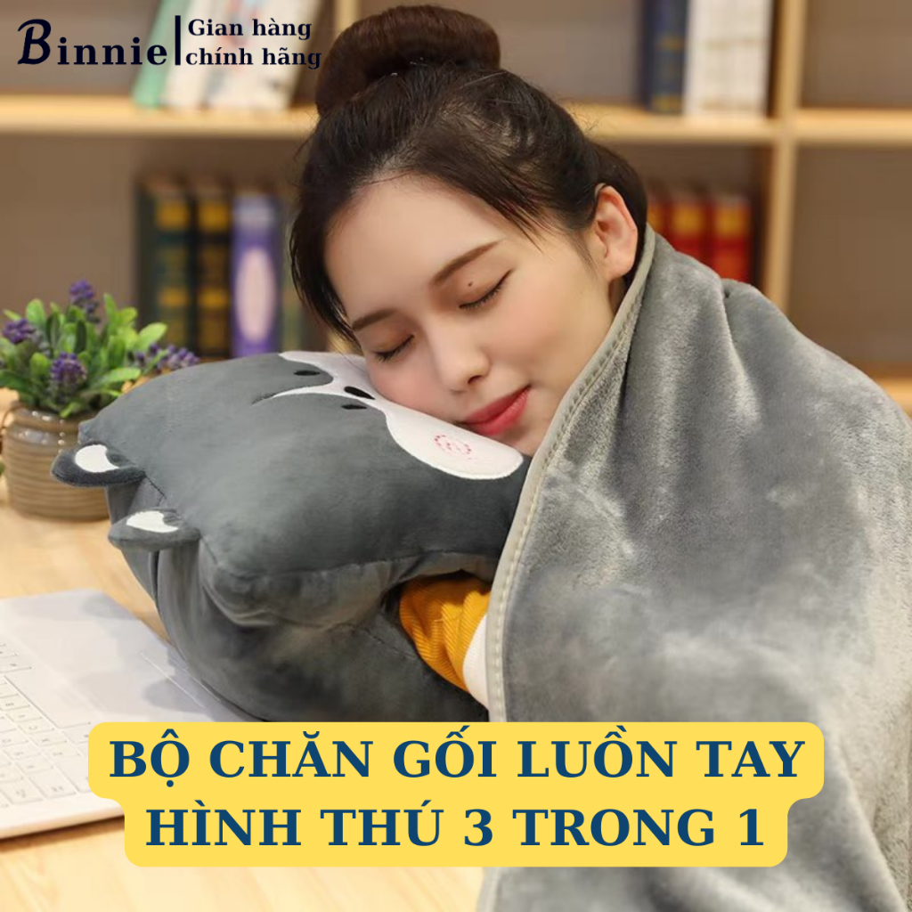 Bộ chăn gối văn phòng 3 trong 1 Binniecute hình thú - ngủ trưa văn phòng - kích thước 100x170cm | BigBuy360 - bigbuy360.vn