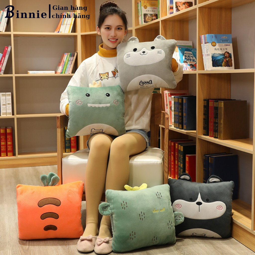 Bộ chăn gối văn phòng 3 trong 1 Binniecute hình thú - ngủ trưa văn phòng - kích thước 100x170cm | BigBuy360 - bigbuy360.vn