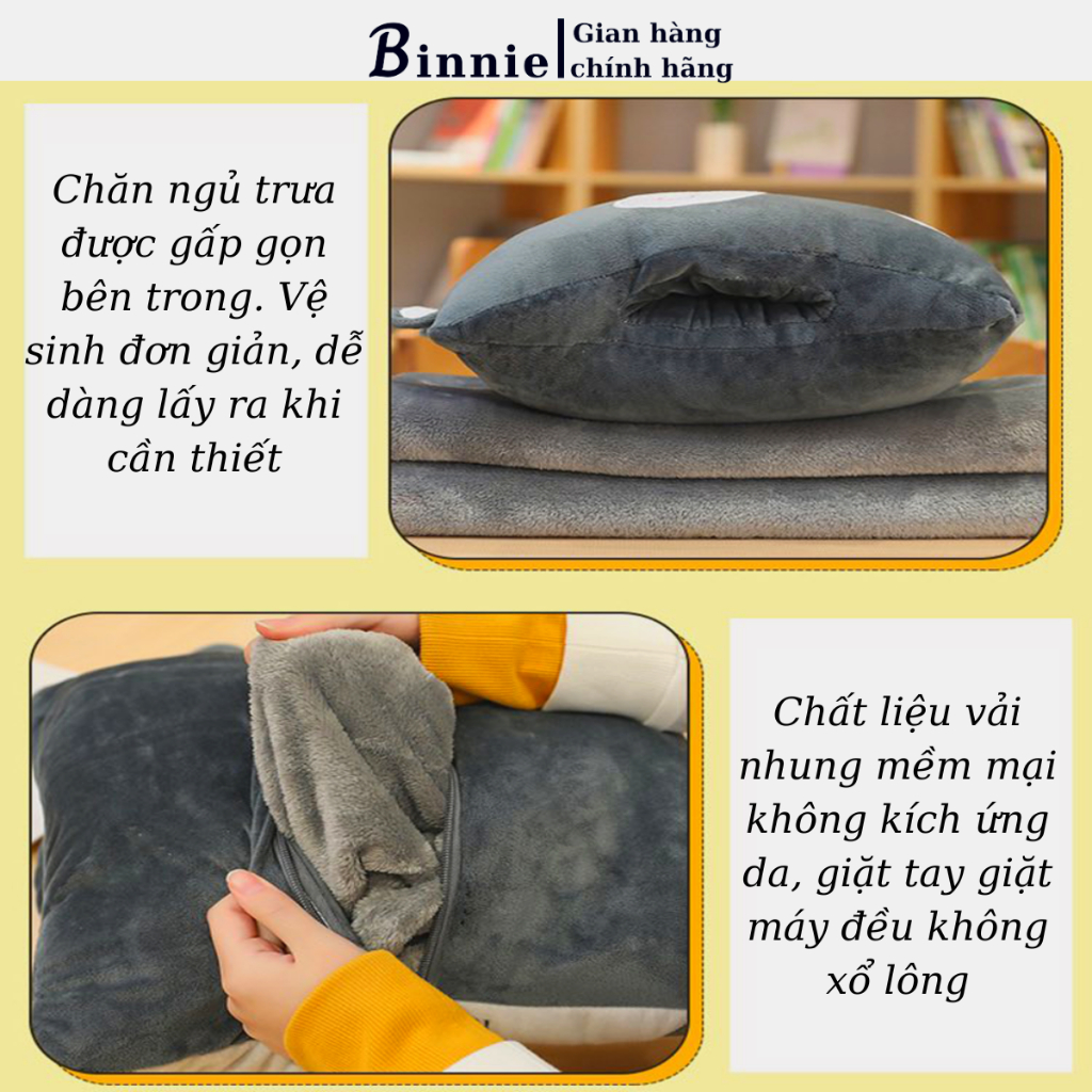 Bộ chăn gối văn phòng 3 trong 1 Binniecute hình thú - ngủ trưa văn phòng - kích thước 100x170cm | BigBuy360 - bigbuy360.vn