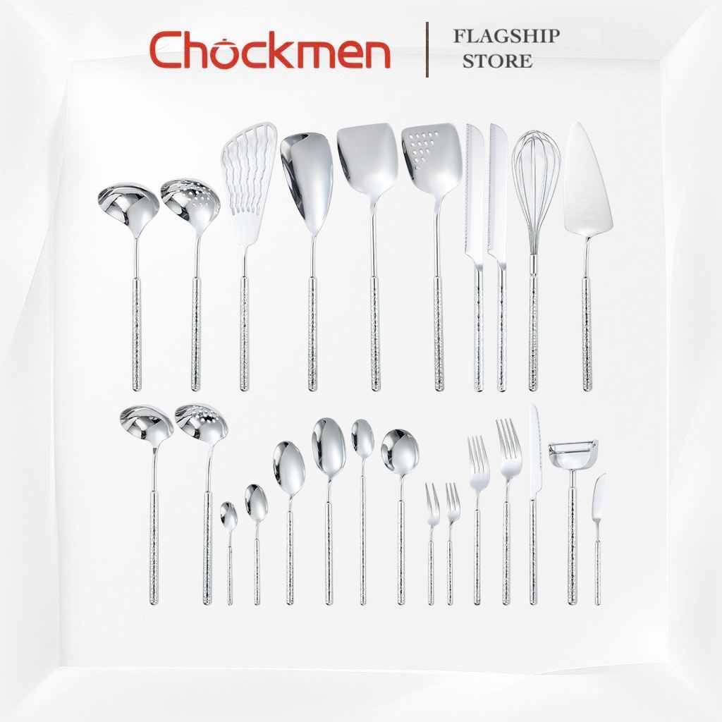 Set Thìa Dao Dĩa Xẻng CHOCKMEN Inox Cao Cấp Nạo Vỏ Vá Muôi Muỗng Dĩa Hoa Quả Thìa Cơm SET SẦN TRÒN