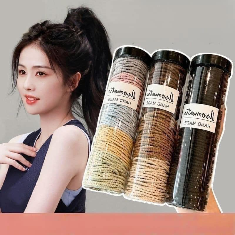 ỐNG 100 CHIẾC DÂY CHUN BUỘC TÓC VẶN THỪNG HANDMADE SIÊU ĐẸP CHO NỮ