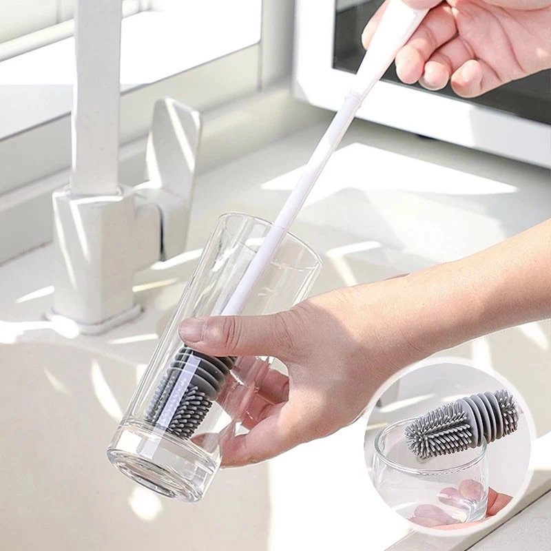 Cây cọ rửa ly, cốc, chai, lọ, bình sữa cán dài, chất liệu silicon mềm dẻo cọ rửa hiệu quả, không gây trầy xước VINASU