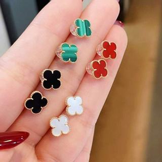 925 Bông Tai Phong Cách Thơm Nhỏ Cỏ Bốn Lá Bạc Nữ Hoa Tai Sang Trọng Nhẹ 10 Vòng Quà Tặng Cô Gái S89