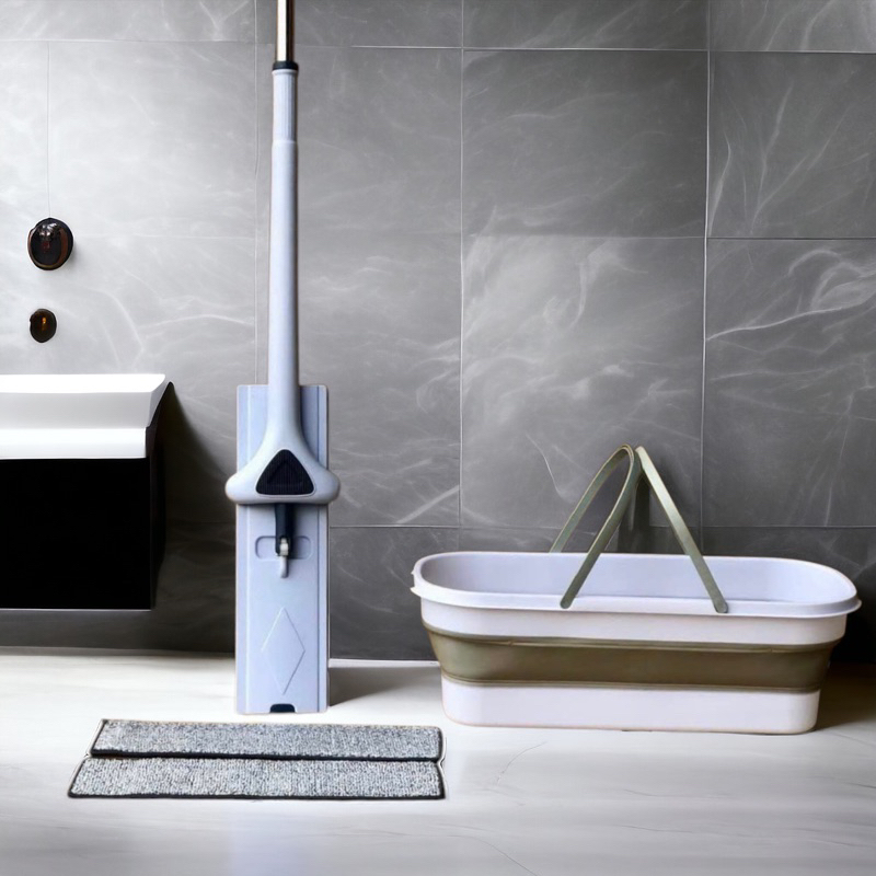 ( 1 BỘ TẶNG 2 BÔNG LAU ) Bộ lau nhà silicon gấp gọn có cây lau tự vắt dài 42cm Vinasu