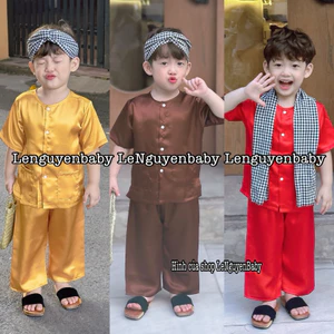 Bộ quần áo trẻ em, sét bà ba lụa mềm mại - Chất vải Lụa phi bóng, thấm hút mồ hôi