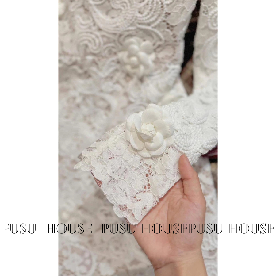 Đầm dự tiệc nữ thiết kế tay dài ren hoa form A sang trọng , thanh lịch (không kèm tag hoa)- PUSU HOUSE