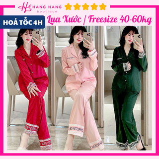 Đồ ngủ nữ 40-60kg, pijama dài tay viền đáp nhiều mẫu lụa xước mềm mát 60DD08, đồ bộ nữ đồ mặc nhà trơn sang chảnh